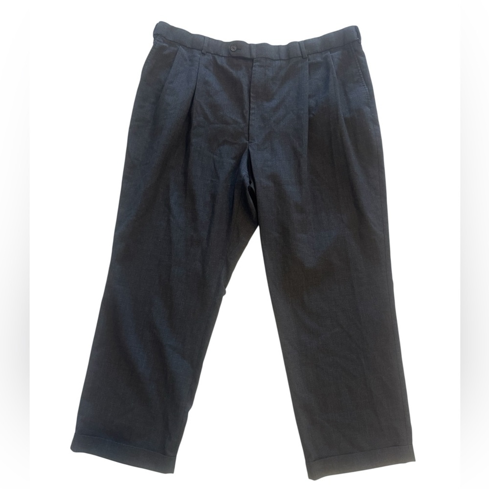 Burt Pulitzer Men’s Dark Grey Pleated Wool Blend Cuffed Dress Pants 42x30